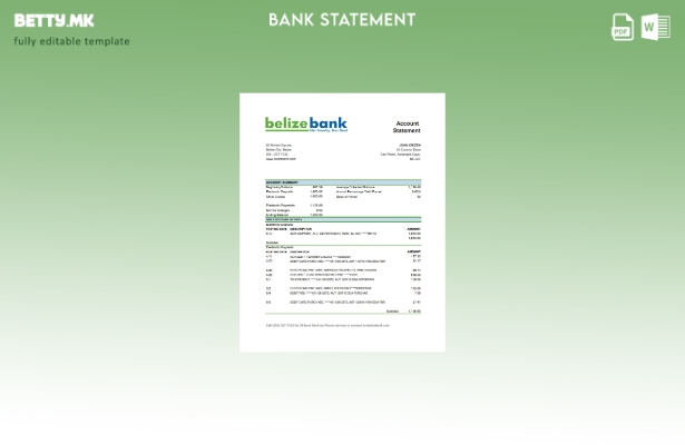 модерен стил Белизе Белизебанк извод од банкарски шаблон за верзија на ексел
